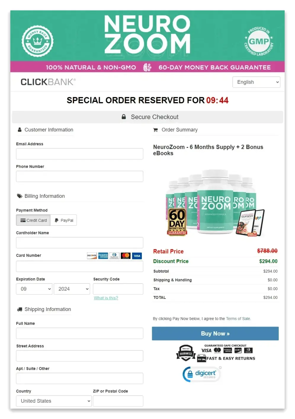 NeuroZoom Secure Checkout Page